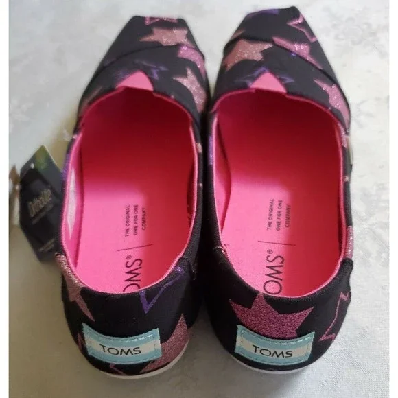 New In Box Toms Womens Alpargata Black Glitter Stars Print Shoes Size 5 - Picture 6 of 12